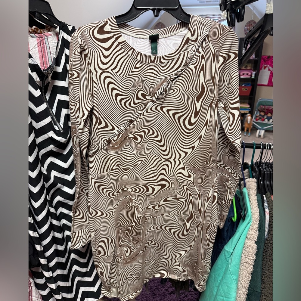 wild fable Brown & Cream Swirl Print Long Sleeve Dress